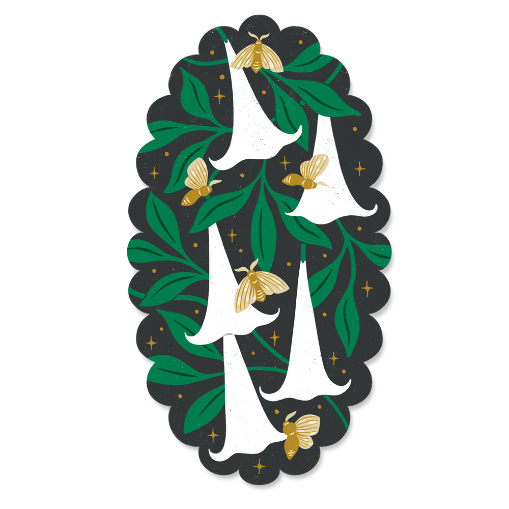 Insects And Florals Series: Moths and Angels Trumpet Die Cut Sticker