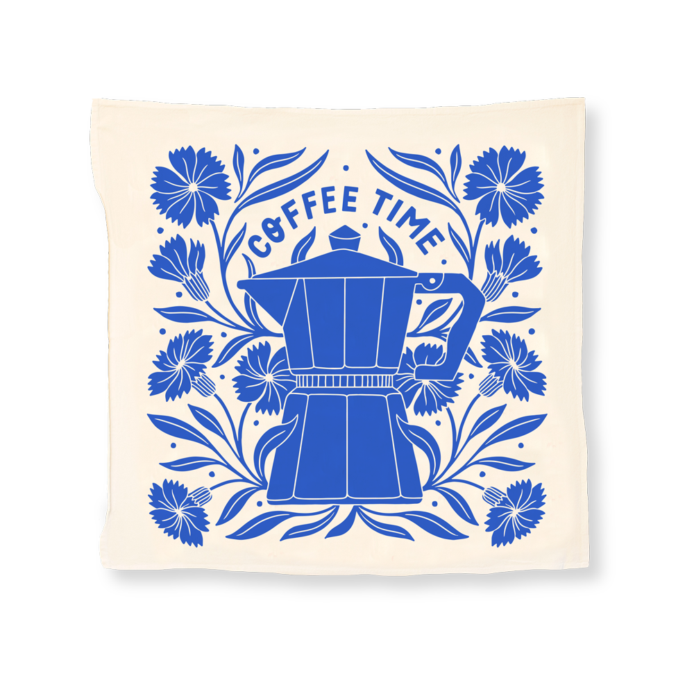 Blue Coffee Time Flour Sack Tea Towel