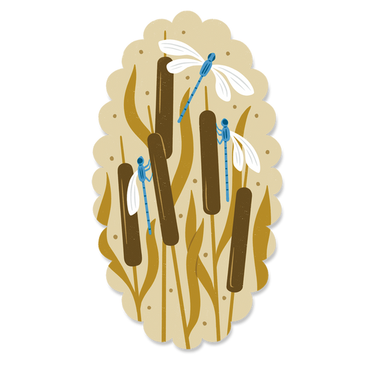 Insects And Florals Series: Dragonflies & Cattails Die Cut Sticker