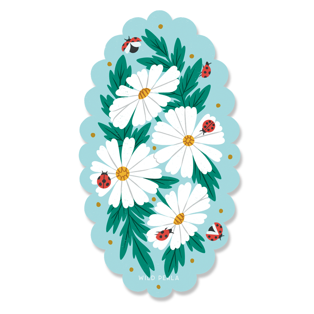 Insects And Florals Series: Ladybugs & Daisies Die Cut Sticker