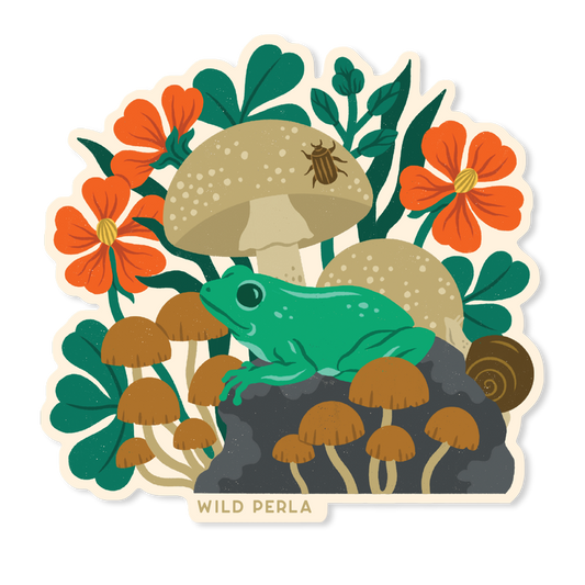 Forest Frog And Mushrooms Die Cut Sticker