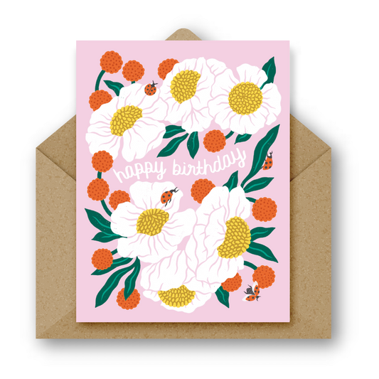 Ladybugs And Chrysanthemums Birthday Greeting Card
