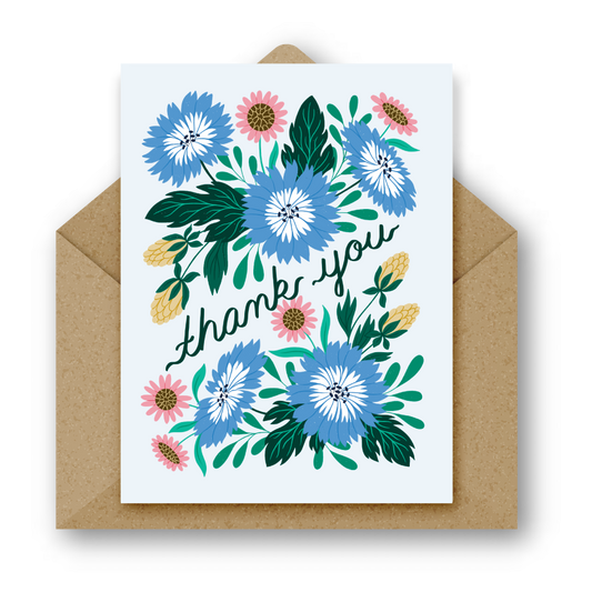 Thank You Blue Floral Greeting Card