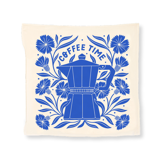Blue Coffee Time Flour Sack Tea Towel