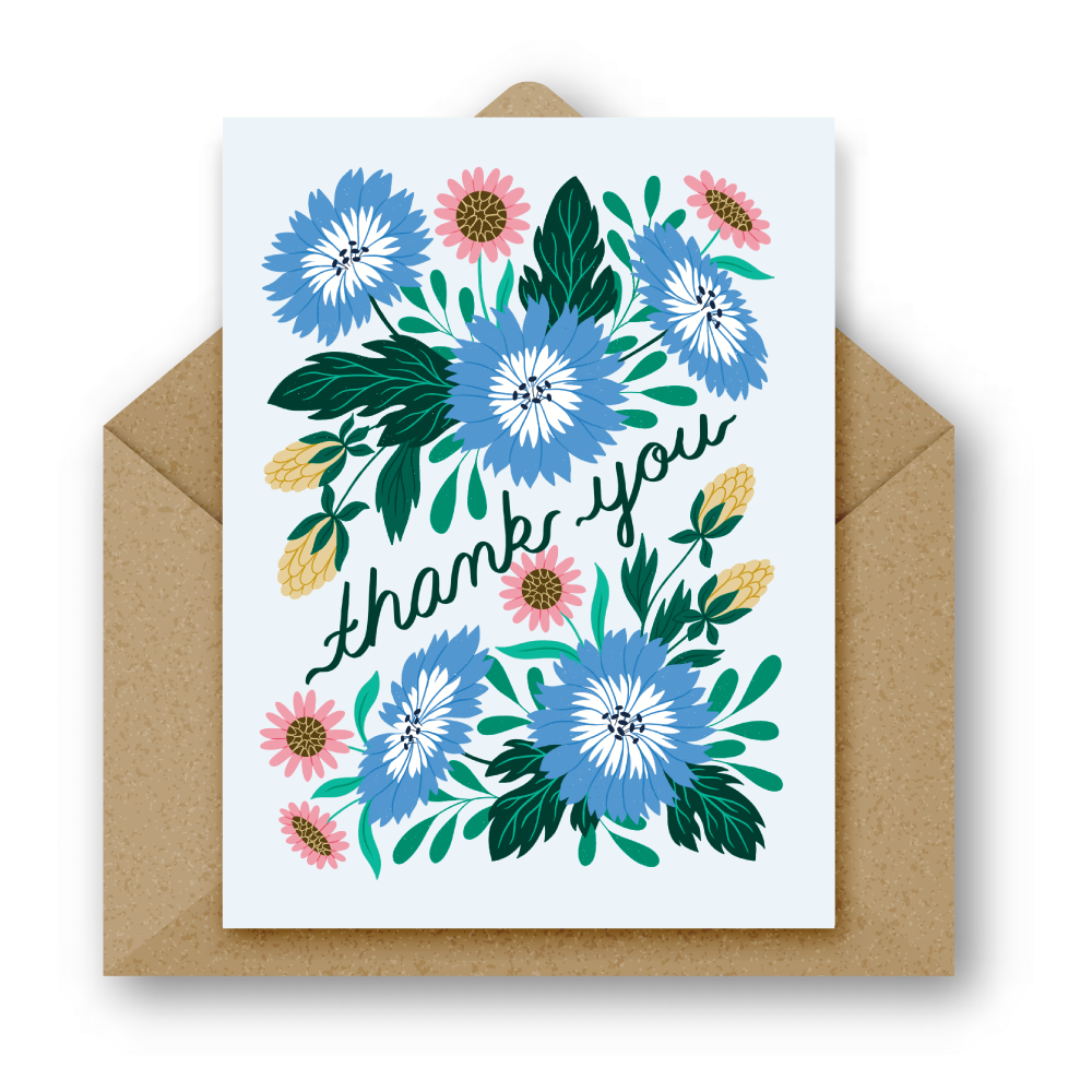 Thank You Blue Floral Greeting Card